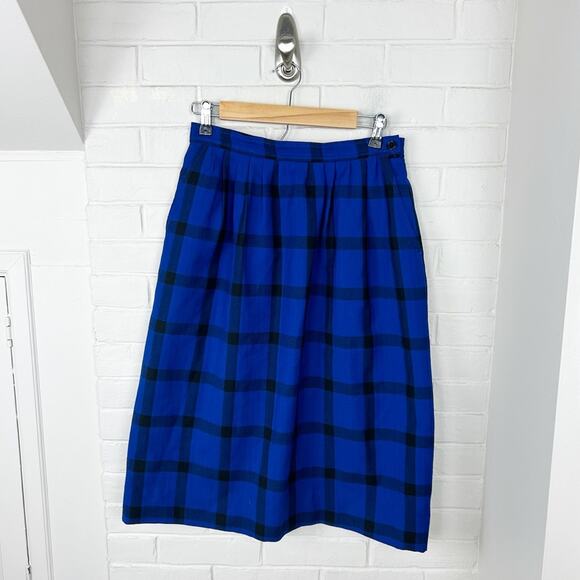 Vintage Pendleton Blue Plaid 100% Virgin Wool Skirt Size 12 - Picture 1 of 9